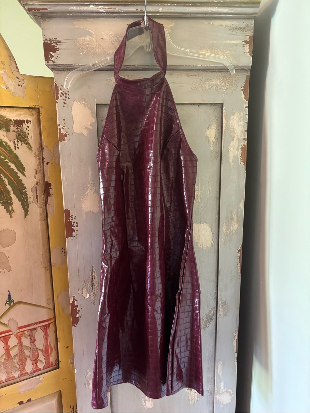 Women Halter Faux-Croc Dress in Deep Burgundy halter dress